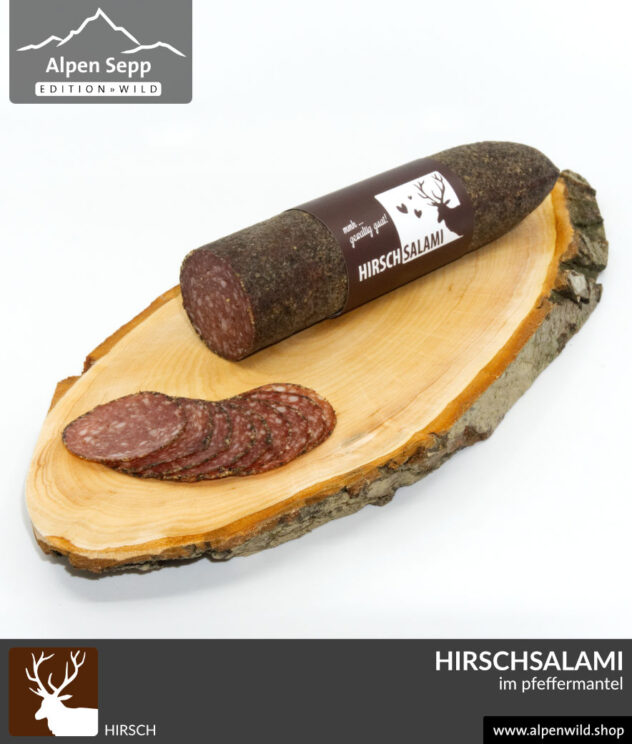 Hirschsalami im Pfeffermantel vom Alpenwild