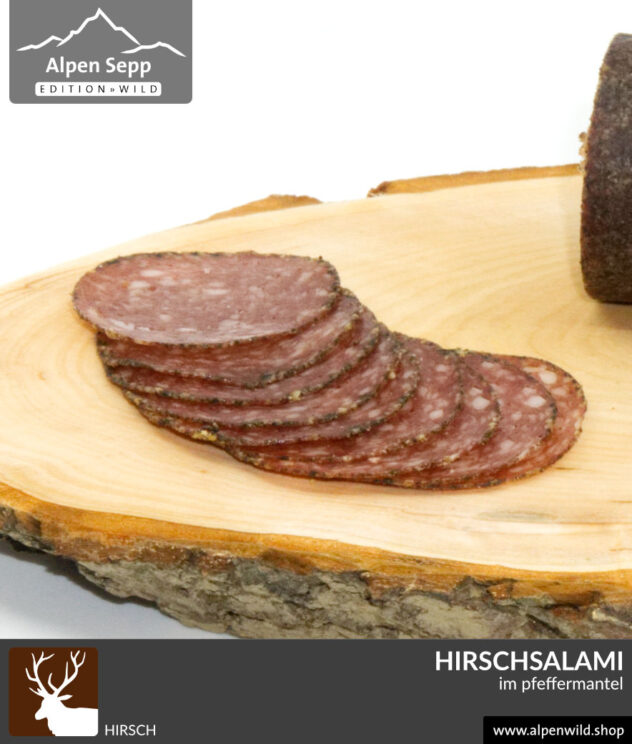 Hirschsalami im Pfeffermantel vom Alpenwild