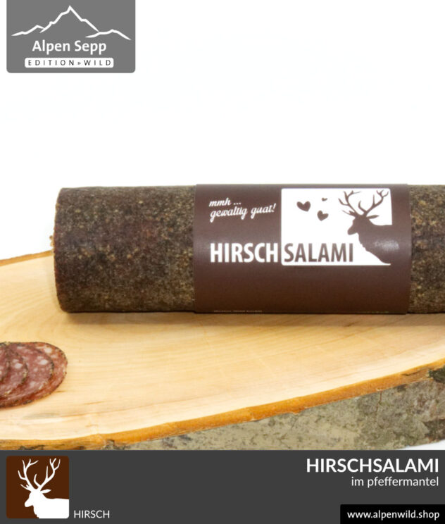 Hirschsalami im Pfeffermantel vom Alpenwild