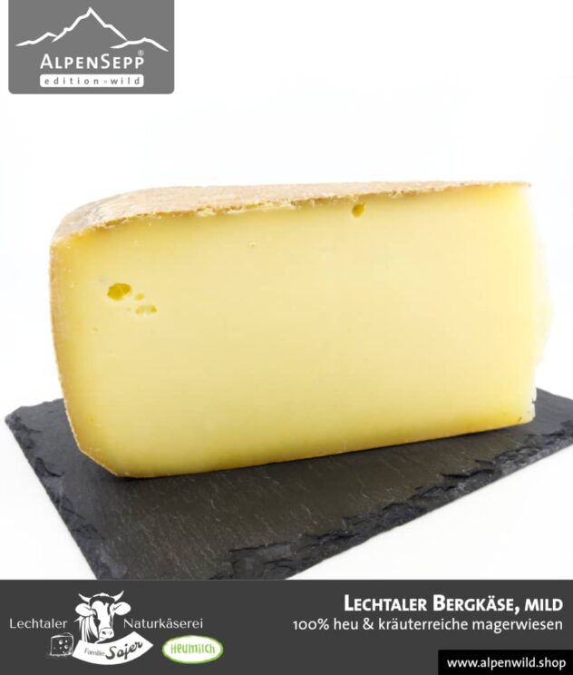 Lechtaler Bergkäse mild | 100% Heu und kräuterreiche Magerwiese | Lechtaler Naturkäserei in Tirol | 100% Heumilch | 45% F.i.T.