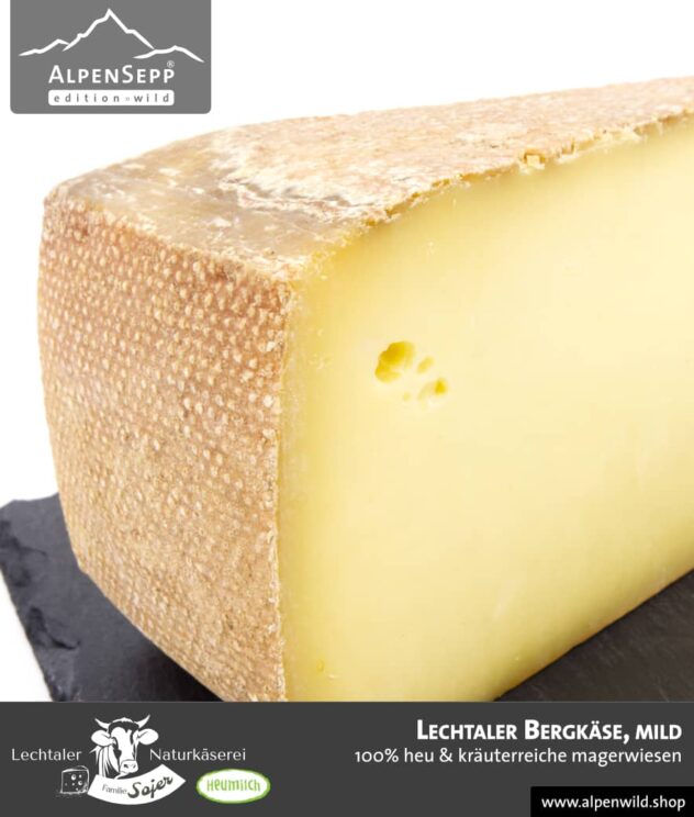 Lechtaler Bergkäse mild | 100% Heu und kräuterreiche Magerwiese | Lechtaler Naturkäserei in Tirol | 100% Heumilch | 45% F.i.T.
