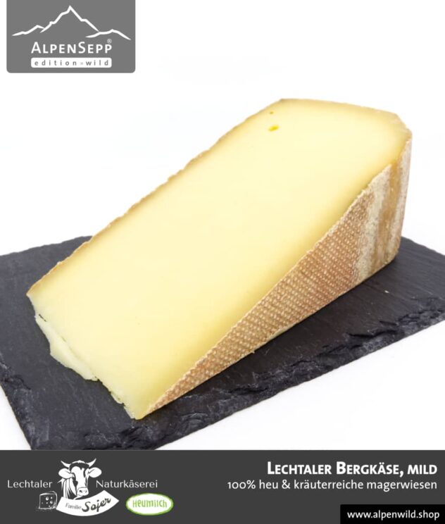 Lechtaler Bergkäse mild | 100% Heu und kräuterreiche Magerwiese | Lechtaler Naturkäserei in Tirol | 100% Heumilch | 45% F.i.T.