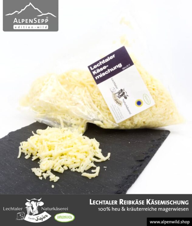 Lechtaler Reibkäse Käsemischung | Lechtaler Naturkäserei in Tirol | 100% Heumilch | 45% F.i.T.