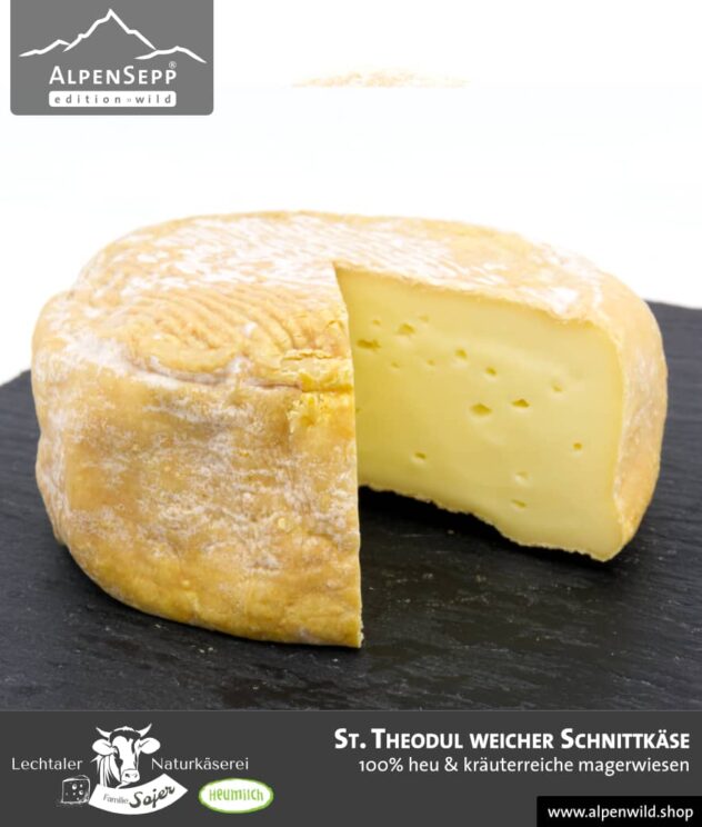 St. Theodul weicher Schnittkäse | 100% Heu und kräuterreiche Magerwiese | Lechtaler Naturkäserei in Tirol | 100% Heumilch | 55% F.i.T. - 300 g