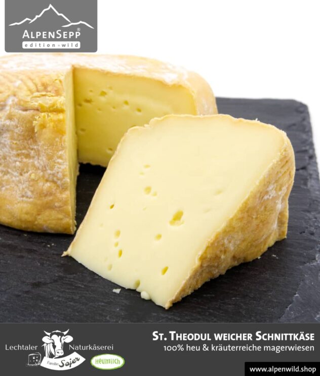 St. Theodul weicher Schnittkäse | 100% Heu und kräuterreiche Magerwiese | Lechtaler Naturkäserei in Tirol | 100% Heumilch | 55% F.i.T. - 300 g