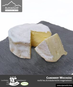 Camembert Weichkäse | 100% Heu und kräuterreiche Magerwiese | Lechtaler Naturkäserei in Tirol | 100% Heumilch | 55% F.i.T. - 140 g