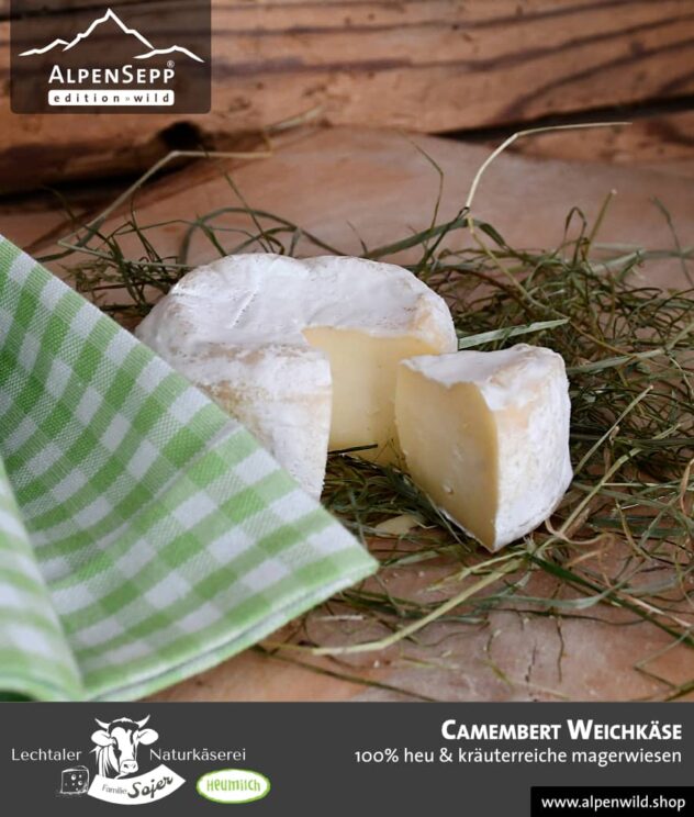 Camembert Weichkäse | 100% Heu und kräuterreiche Magerwiese | Lechtaler Naturkäserei in Tirol | 100% Heumilch | 55% F.i.T. - 140 g